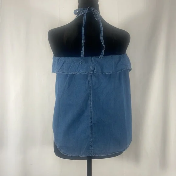 Chambray, denim, halter tie top, Blue, Small - Picture 4 of 10